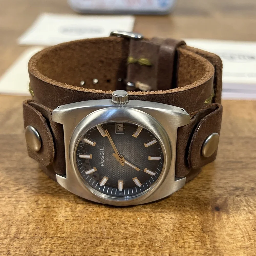 Fossil Men's Leather Banded Watch Brown JR-8801 W/ Box & Papers - Needs Battery